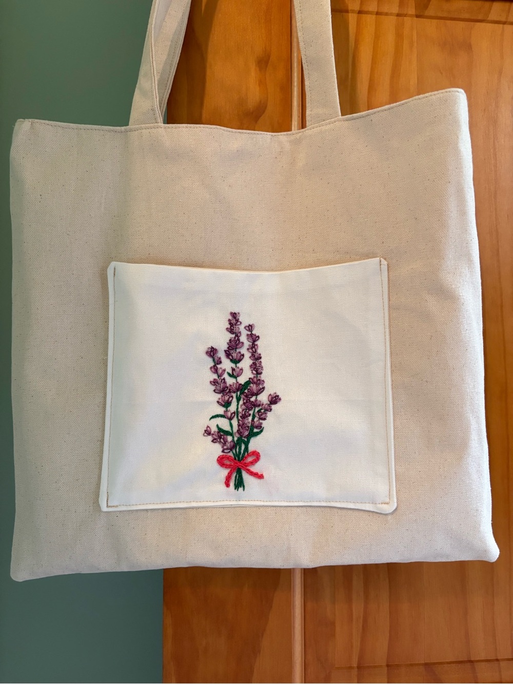 Tote w/ Embroidered Lavender Pocket